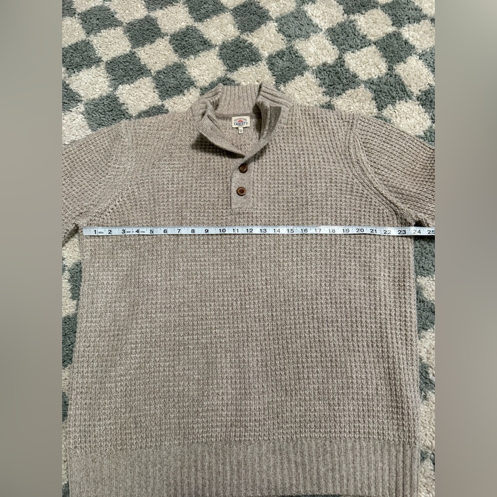 FAHERTY men's cashmere wool quarter button sweater in oatmeal marl tan Size XXL - Picture 8 of 14